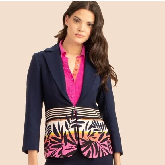 💕TRINA TURK💕 Beacon Blazer ~ Beach Side Abstract Tropical Print 14 NWT - Picture 1 of 16